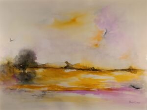 Technique mixte sur papier aquarelle, 300 x 400 Bord de Loire 3